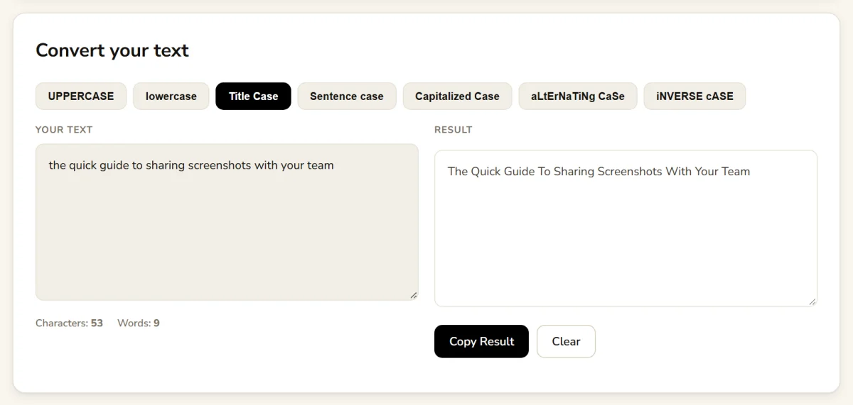 Text case converter turning a sentence into Title Case
